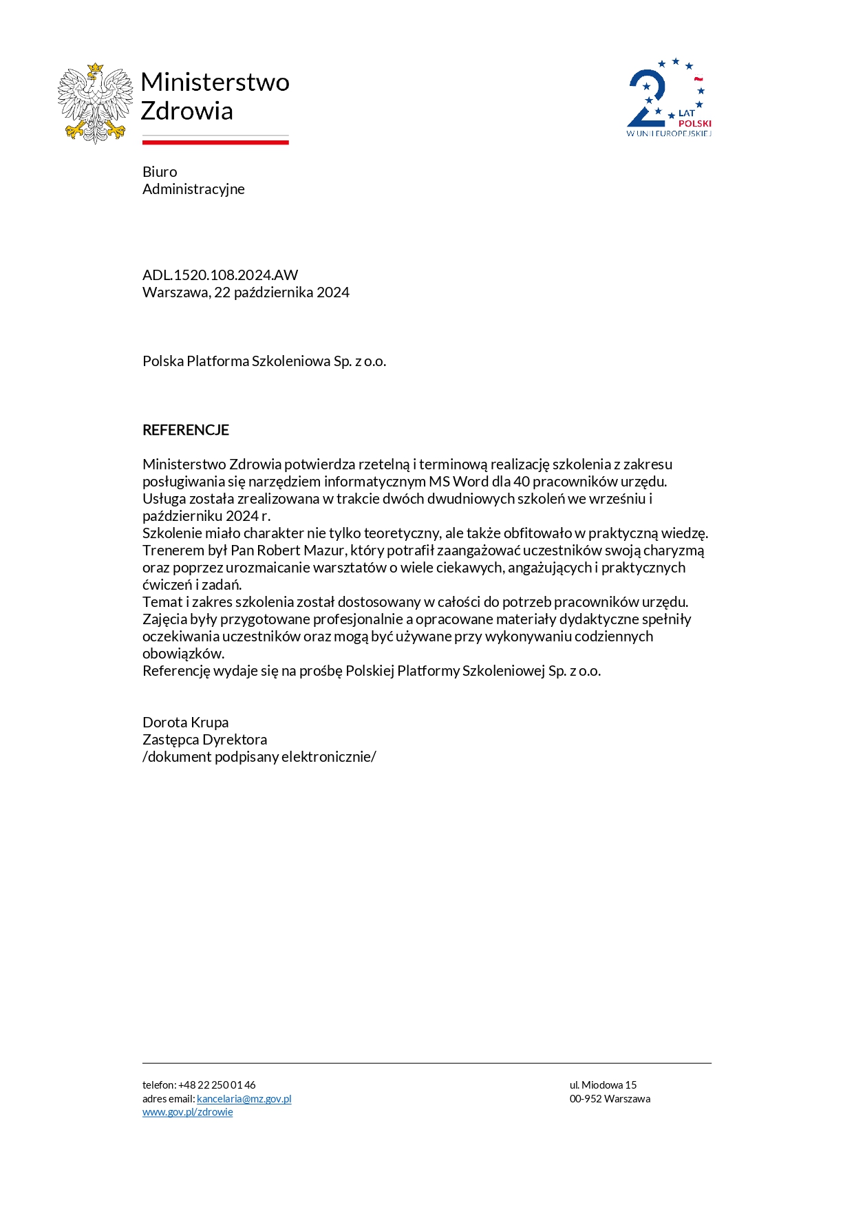 Referencje — Ministerstwo Zdrowia