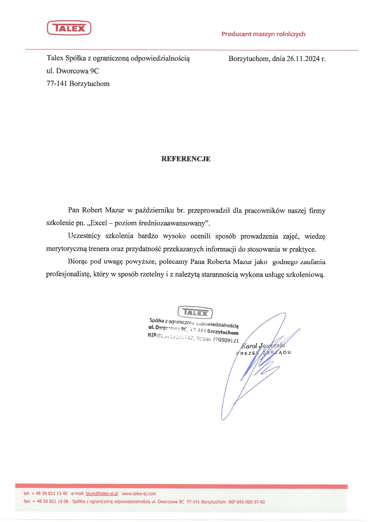 Referencje — Talex Sp. z o.o.