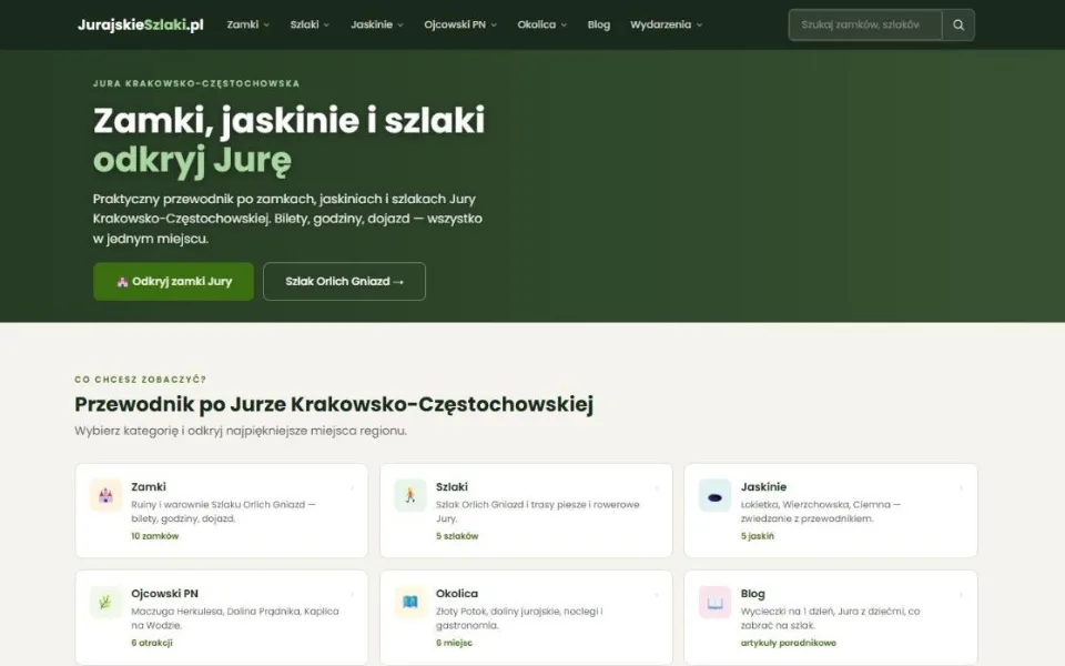 Zrzut ekranu strony Jurajskie Szlaki