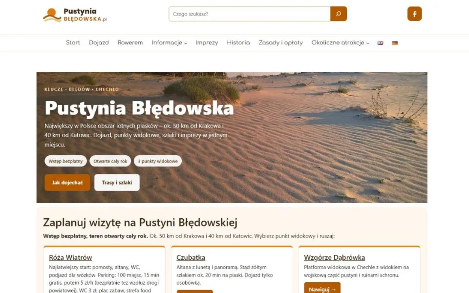 Zrzut ekranu strony Pustynia Błędowska