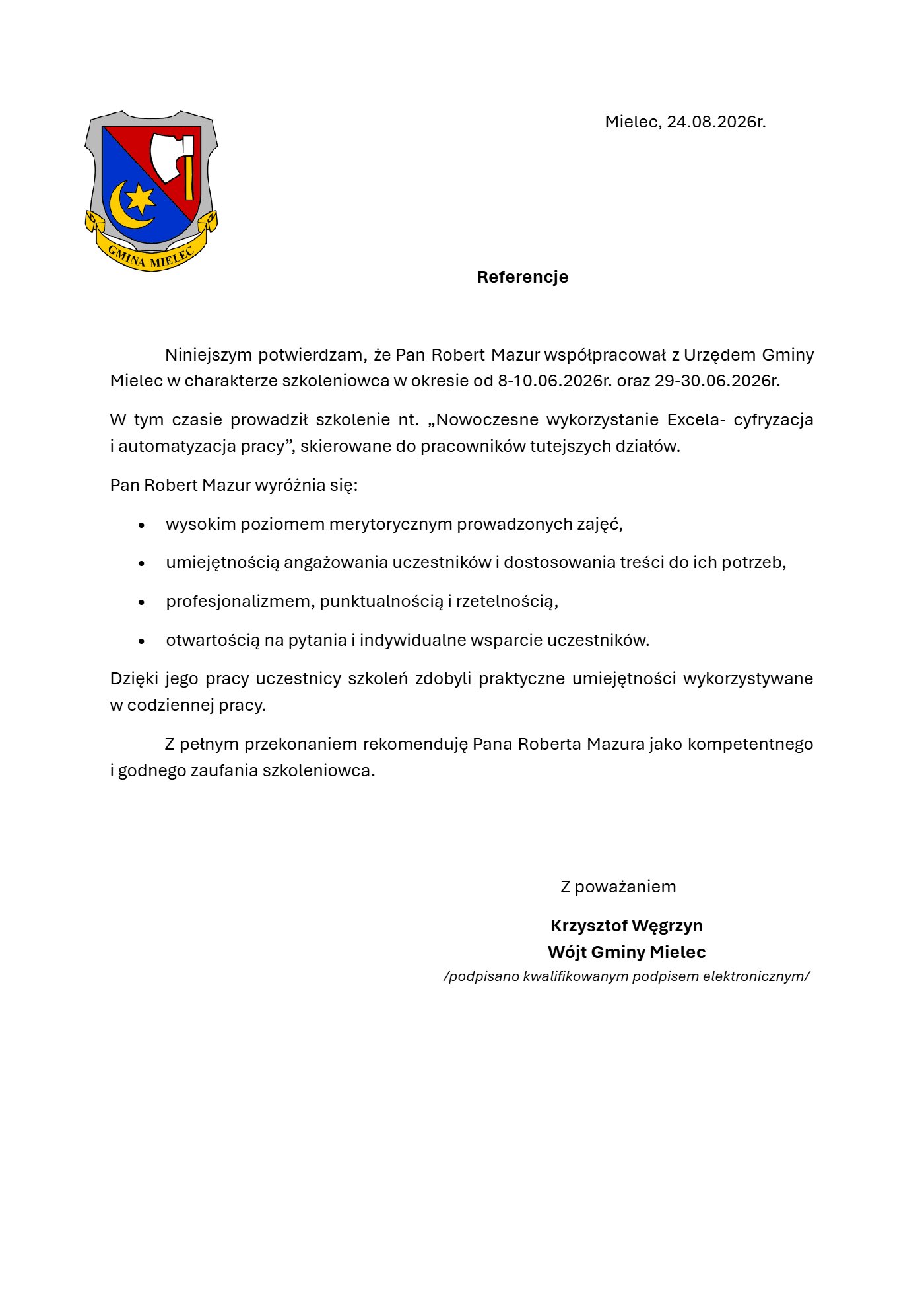 Referencje — Urząd Gminy Mielec